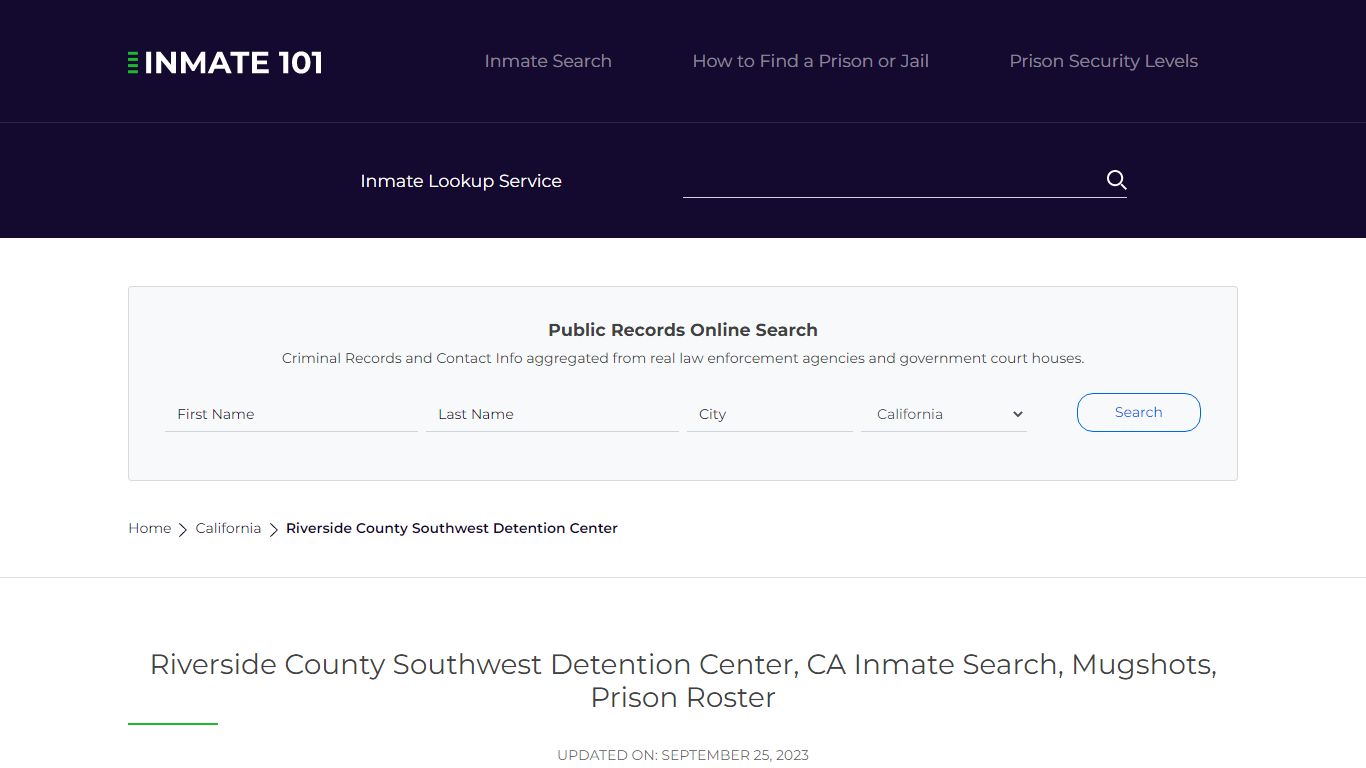 Riverside County Southwest Detention Center, CA Inmate Search, Mugshots ...
